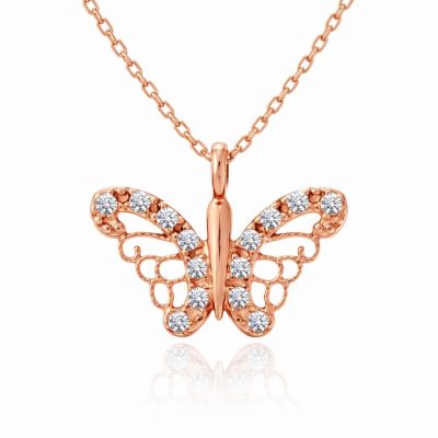 Sterling Silver Rose Gold Butterfly Women's Necklace