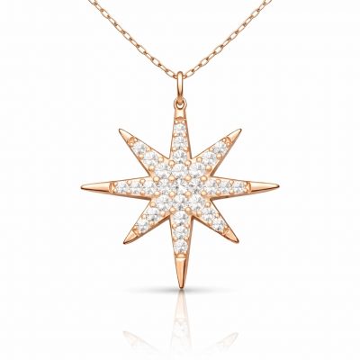 Sterling Silver Rose Gold Kutup Star Women's Necklace