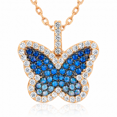 Sterling Silver Rose Gold Blue Butterfly Women's Necklace