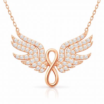 Sterling Silver Rose Gold Angel Wing Infinity Women's Necklace