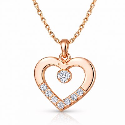 Sterling Silver Rose Gold Minik Heart Solitaire Women's Necklace