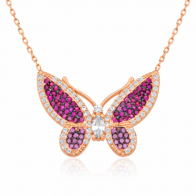 Sterling Silver Rose Gold Pink Butterfly Women's Necklace