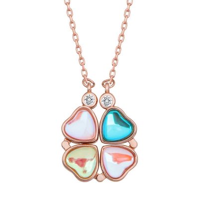 Sterling Silver Rose Gold Renkli Openable Clover Women's Necklace