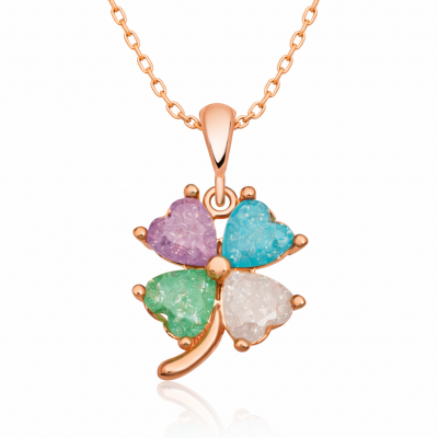 Sterling Silver Rose Gold Colorful Stone Heart Clover Women's Necklace
