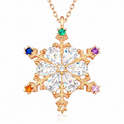 Sterling Silver Rose Gold Colorful Stone Snowflake Women's Necklace