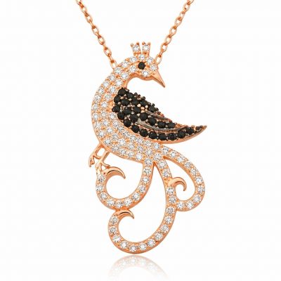 ​Sterling Silver Rose Gold Tavus Bird Women's Necklace