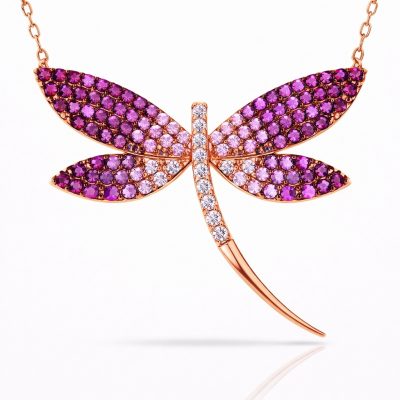 Sterling Silver Rose Gold Dragonfly Women's Necklace