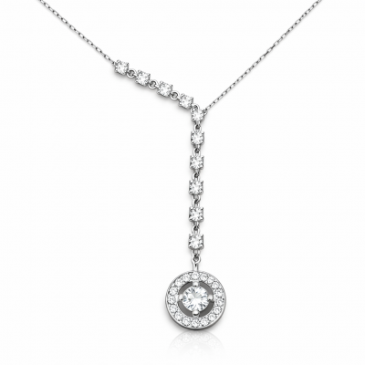 Sterling Silver Row Zircon Stone Circle Women's Necklace