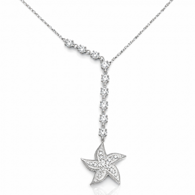 Sterling Silver Row Zircon Stone Deniz Star Women's Necklace