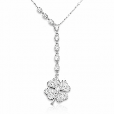 Sterling Silver Row Zircon Stone Clover Women's Necklace