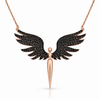 Sterling Silver Black Mikail Angel Women's Necklace