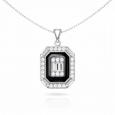 Sterling Silver Black Mineli Baget Women's Necklace