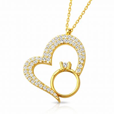 Sterling Silver Tektasli Gold Heart Women's Necklace