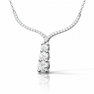 Sterling Silver Three Stone V Model Women's Necklace