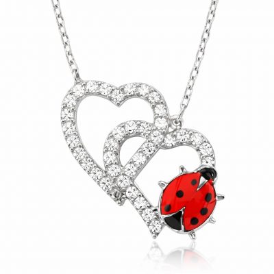 Sterling Silver Ladybug Ikili Heart Women's Necklace