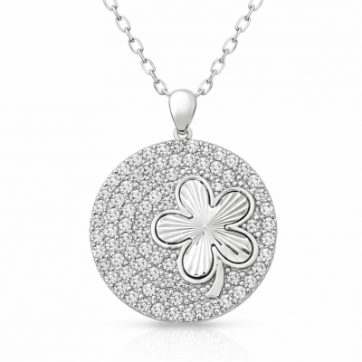 Sterling Silver Zircon Stone Clover Women's Necklace