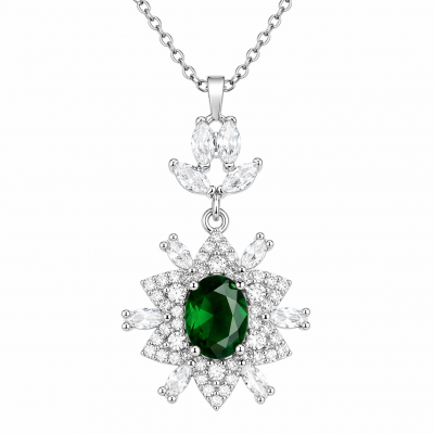 Sterling Silver Emerald Yesili Stone Women's Necklace