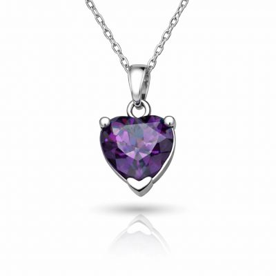Sterling Silver Purple Stone Heart Women's Necklace