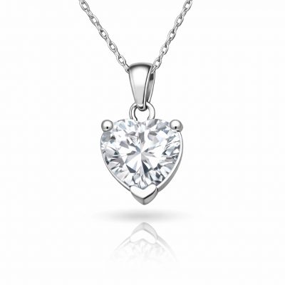 Sterling Silver White Stone Heart Women's Necklace