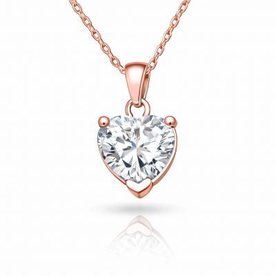 Sterling Silver Rose Gold White Stone Heart Women's Necklace