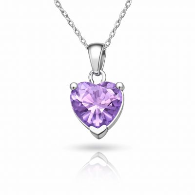 Sterling Silver Pink Stone Heart Women's Necklace