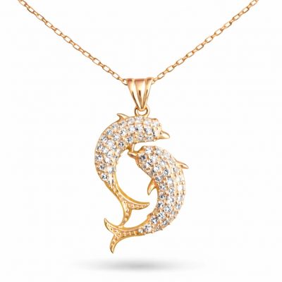 Sterling Silver Rose Gold Double Yunus Fish Women's Necklace