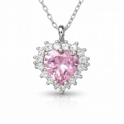 Sterling Silver Pink Stone Heart Women's Necklace