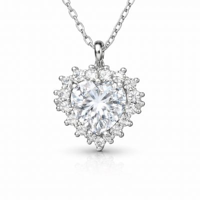 Sterling Silver Zircon Stone Heart Women's Necklace