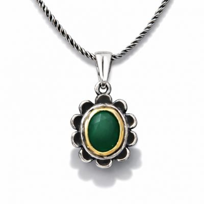 Sterling Silver Green Flower Desenli Authentic Women's Necklace