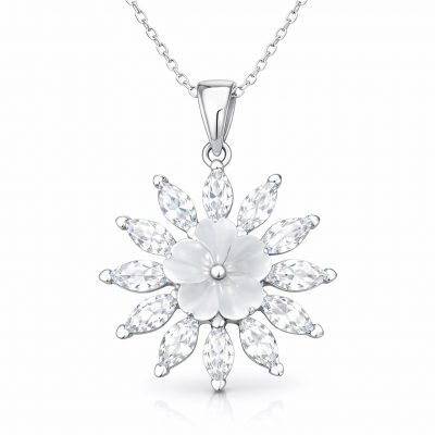 Sterling Silver White Manolya Flower Women's Necklace