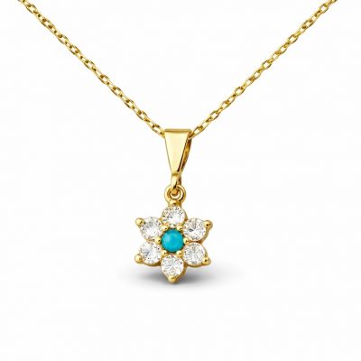 Sterling Silver Blue Stone Gold Flower Women's Necklace