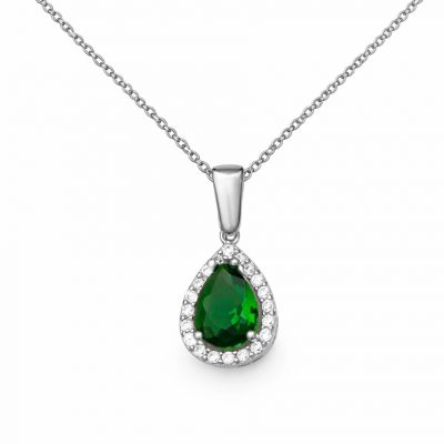 Sterling Silver Drop Emerald Stone Women's Necklace
