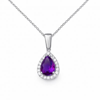 Sterling Silver Drop Purple Stone Women's Necklace