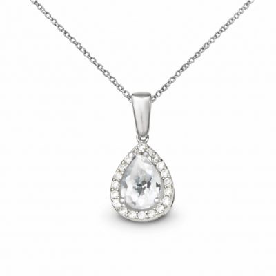 Sterling Silver Drop White Zircon Stone Women's Necklace