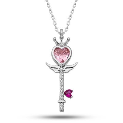 Sterling Silver Pink Heart Tac Key Women's Necklace