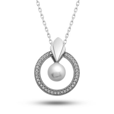 Sterling Silver Pearl Circle Women's Necklace