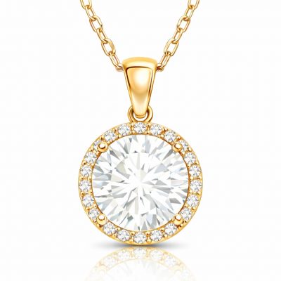 Sterling Silver Gold Round Mount Women's Necklace
