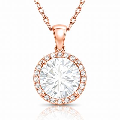 Sterling Silver Rose Gold Round Mount Women's Necklace