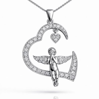Sterling Silver Heart Angel Women's Necklace