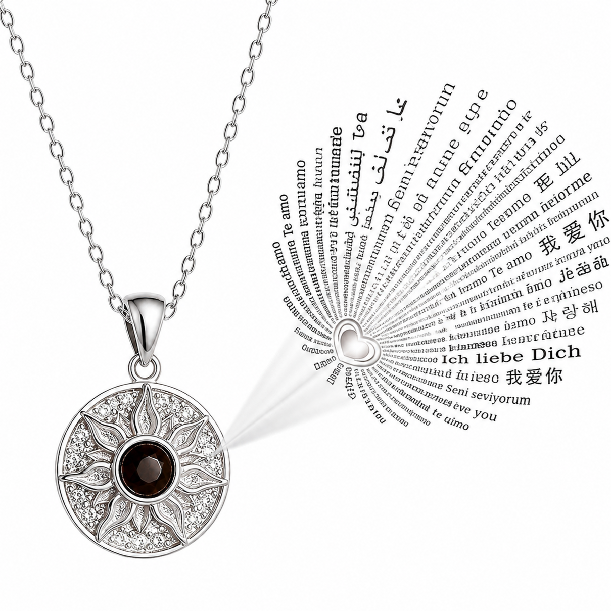 Sterling Silver 100 Dilde Seni Seviyorum Sun Necklace
