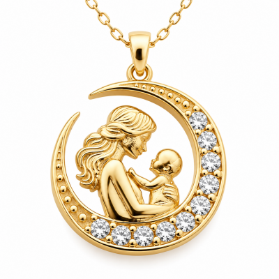 Sterling Silver Hilal Inside Mother Bebek Figure Gold Necklace