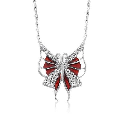 Sterling Silver Red Butterfly Women's Necklace