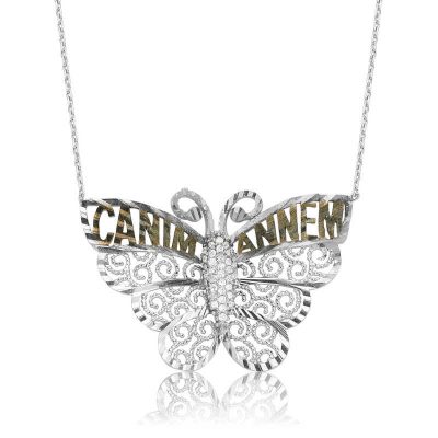 Sterling Silver Butterfly Dear Mom Women's Necklace
