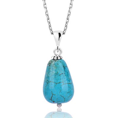 Sterling Silver Turquoise Natural Stone Women's Necklace