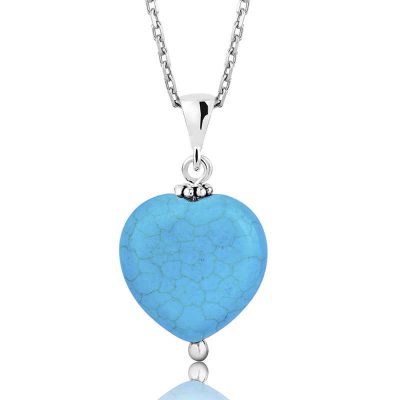 Sterling Silver Turquoise Stone Heart Women's Necklace