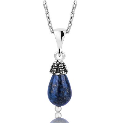 Sterling Silver Lapis Natural Stone Women's Necklace