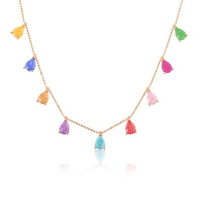 Sterling Silver Rose Gold Renkli Women's Luck Necklace