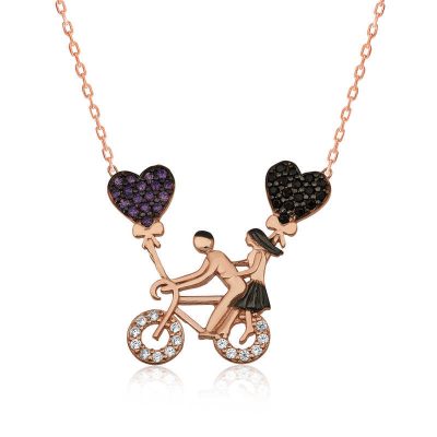 Sterling Silver Bisikletli Lovers Women's Necklace