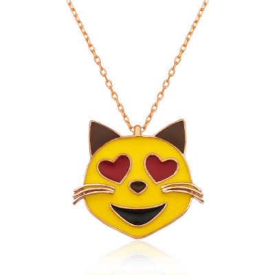 Sterling Silver Heart-Eye Cat Emoji Women's Necklace