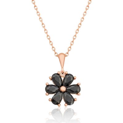 Sterling Silver Black Flower Women's Necklace